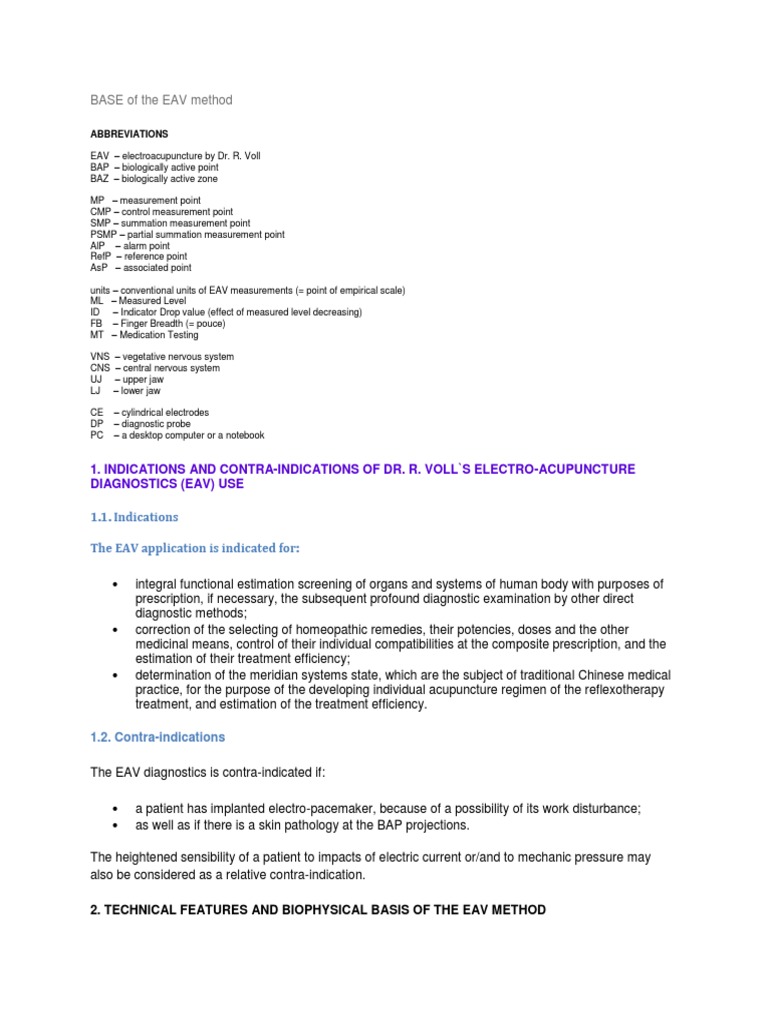 EAV Method Overview and Guidelines | PDF | Homeopathy | Pathology