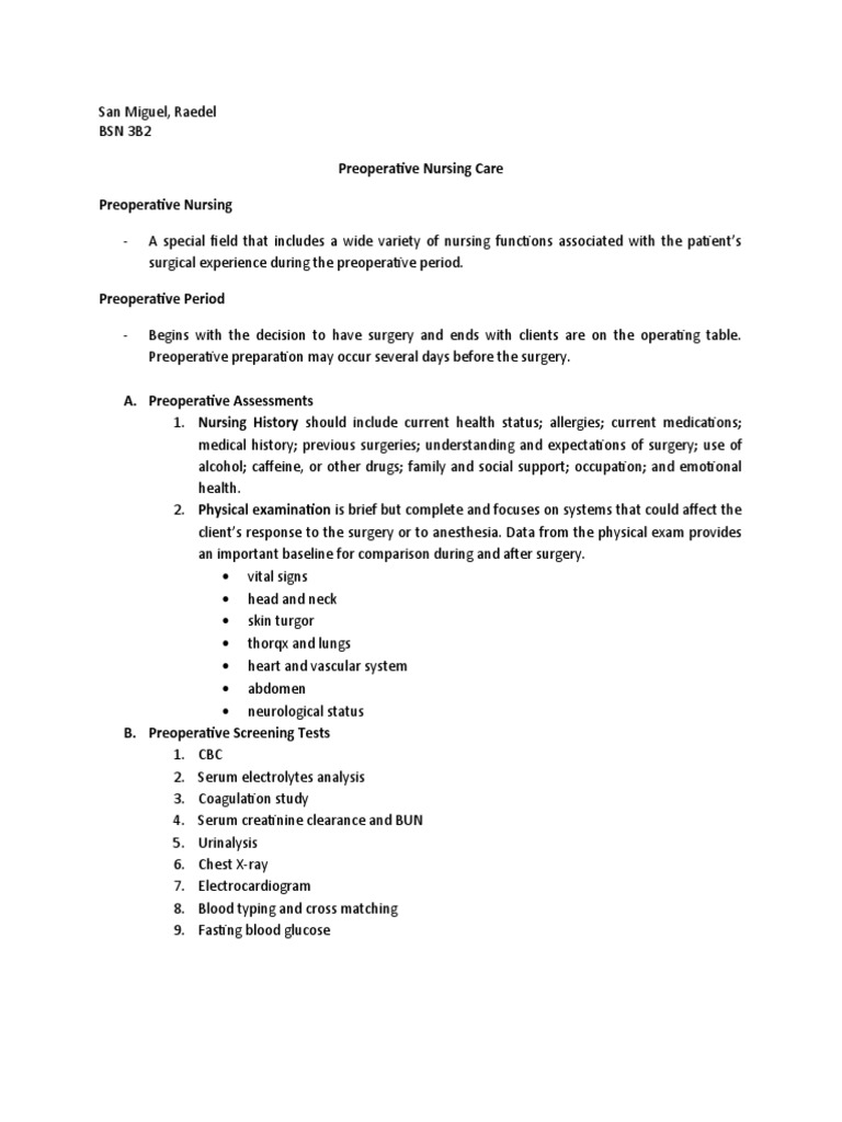 Preoperative Nursing Care | PDF