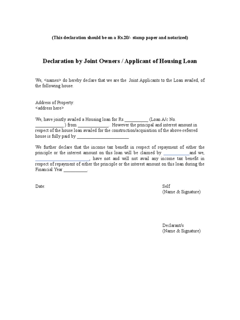 Sample Home Loan Declaration - Indemnity Bond | PDF
