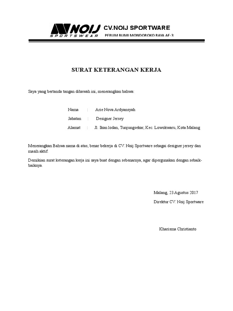 Surat Keterangan Kerja