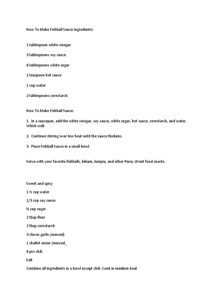 How To Make Fishball Sauce Ingredients PDF Batter (Cooking) Food