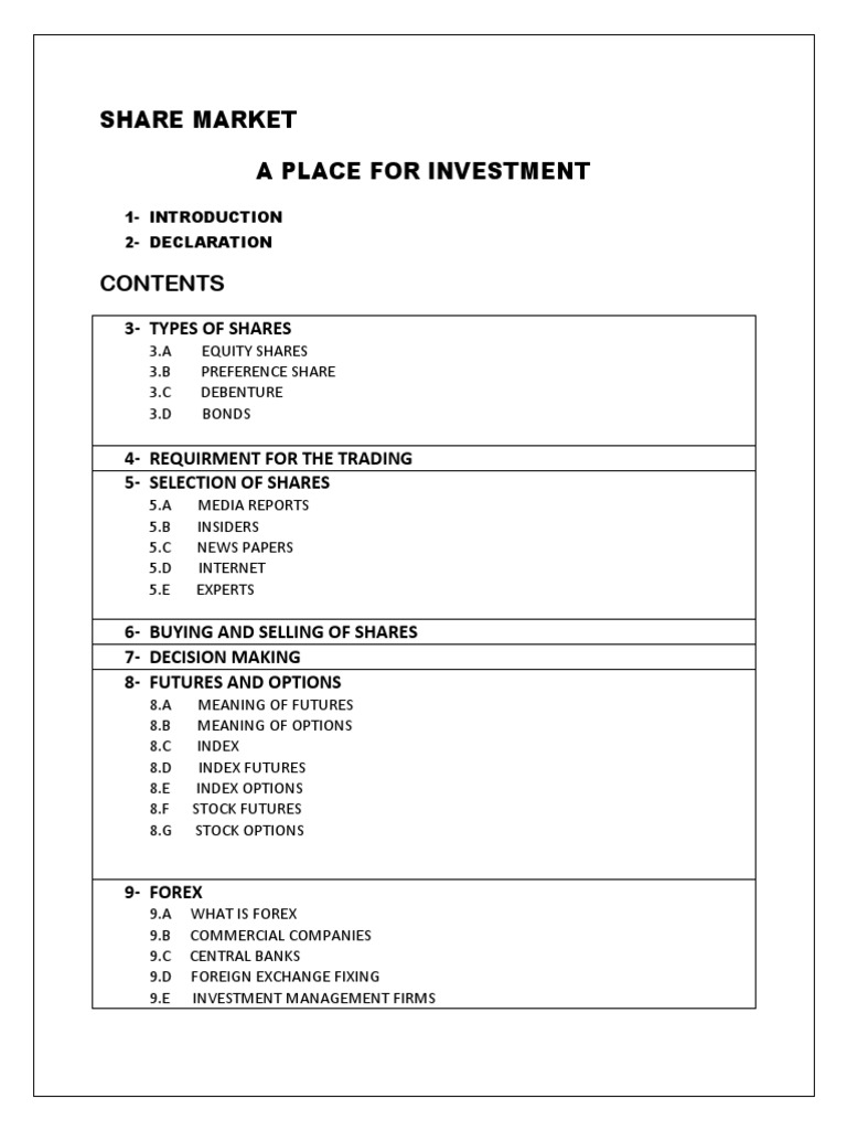 Share Market The Project Of Bms Foreign Exchange Market Futures - 