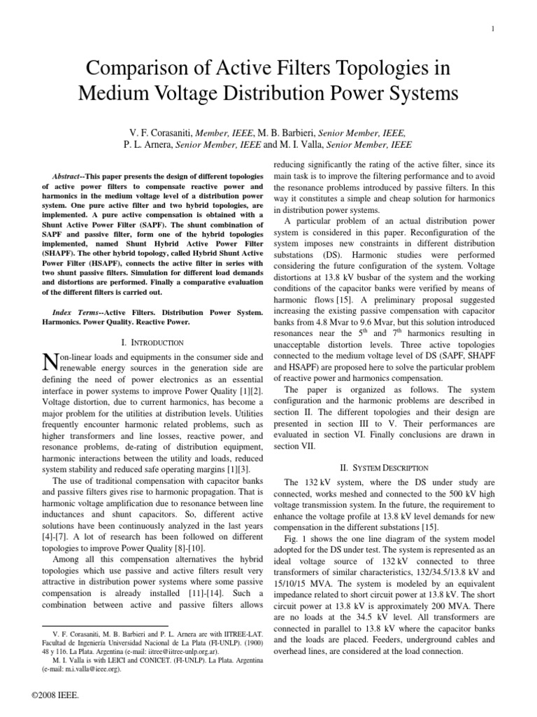 Comparison of Active Filters Topologies in Medium Voltage Distribution