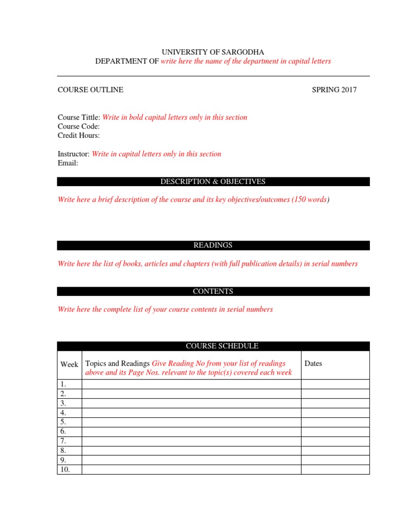 Course Outline Template UOS | PDF