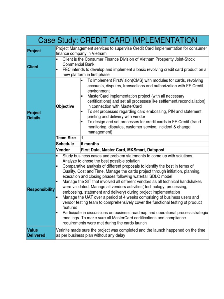 Case Study Credit Card Implementation PDF | PDF | Credit Card | Master Card