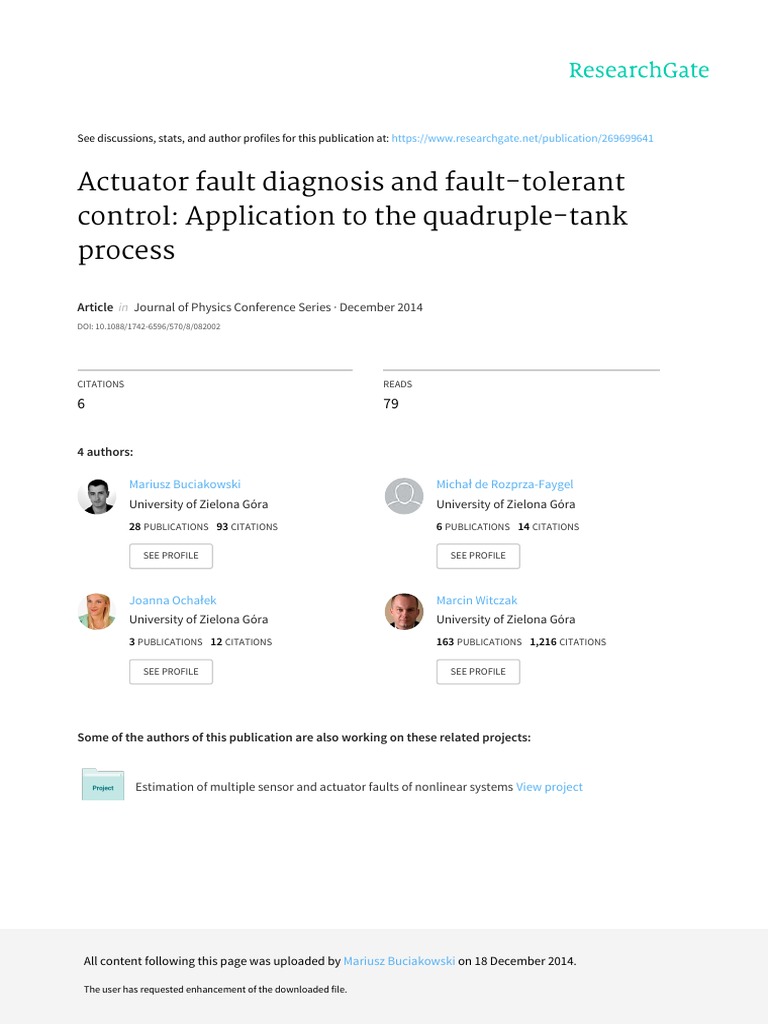 Actuator Fault Diagnoses For Quadruple Tank Process | PDF | Fault ...