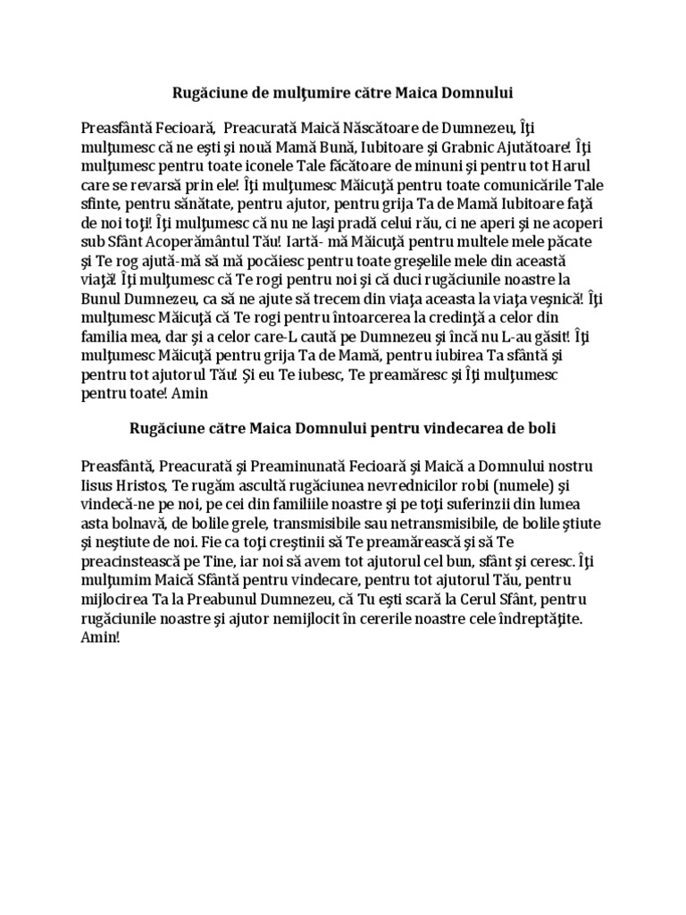 Rugăciune De Mulţumire Către Maica Domnului