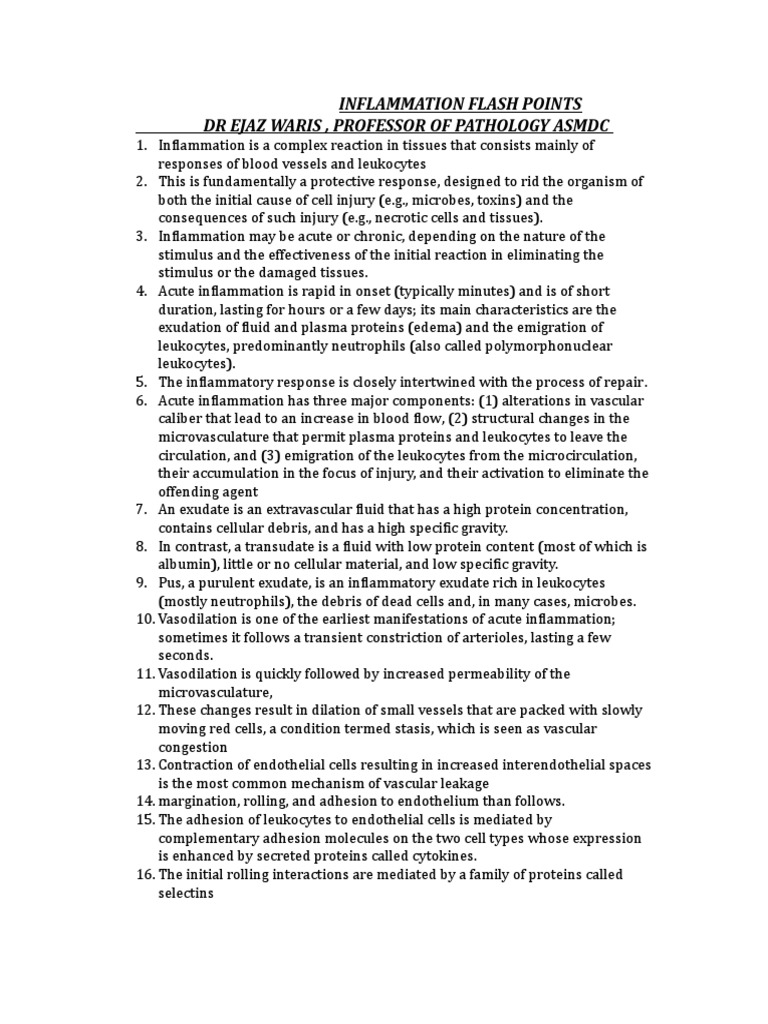 Inflammation Flash Points PDF Inflammation Phagocyte