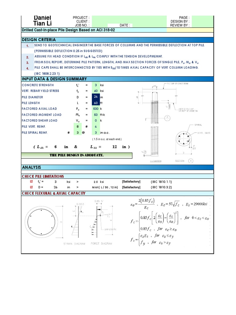 Drilled Pile Design Summary ACI 318 | PDF | Deep Foundation ...