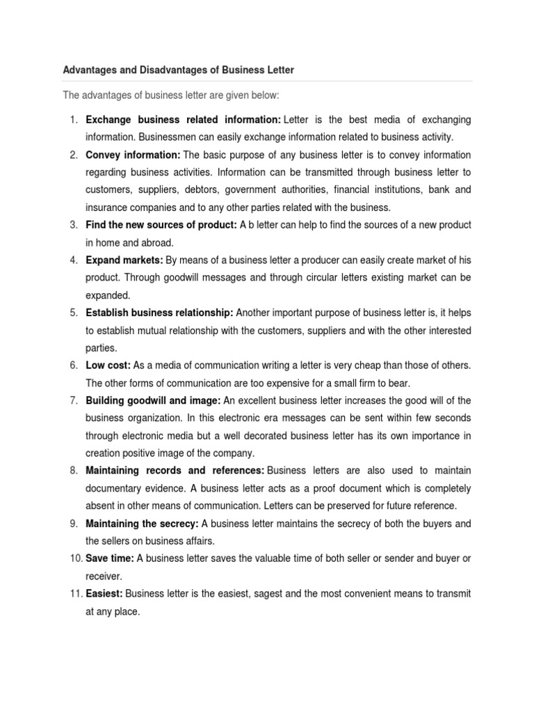 Advantages and Disadvantages of Business Letter | Information ...