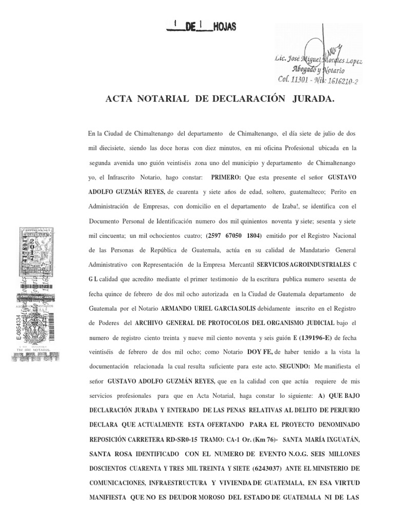 Acta Notarial De Declaración Jurada. M E AR A