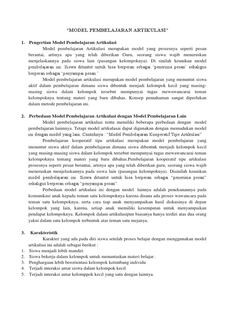 Model Pembelajaran Artikulasi