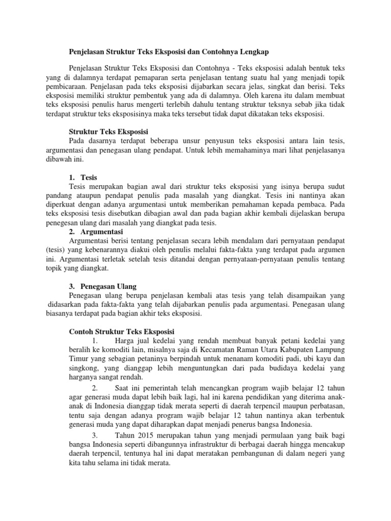 Penjelasan Struktur Teks Eksposisi Dan Contohnya Lengkap Pdf