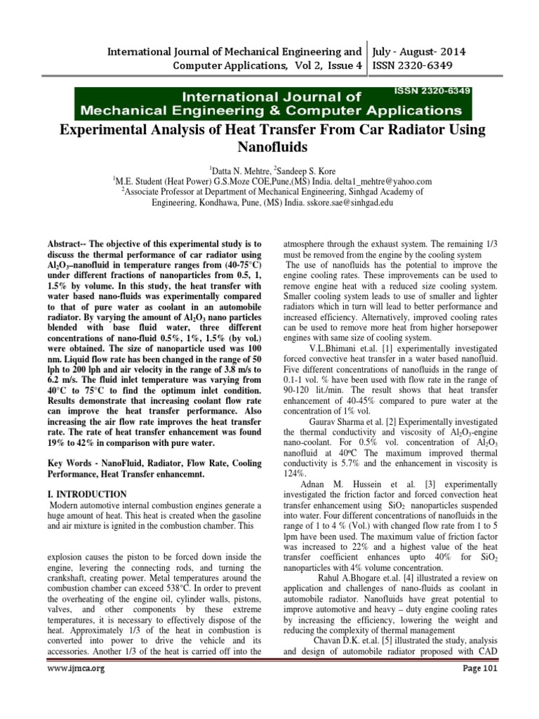 61.CFD Analysis On Radiator by Nano Fluid | PDF | Heat Transfer | Radiator