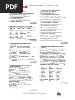 Elementary Progress Test Units 7-9A: Vocabulary and Grammar