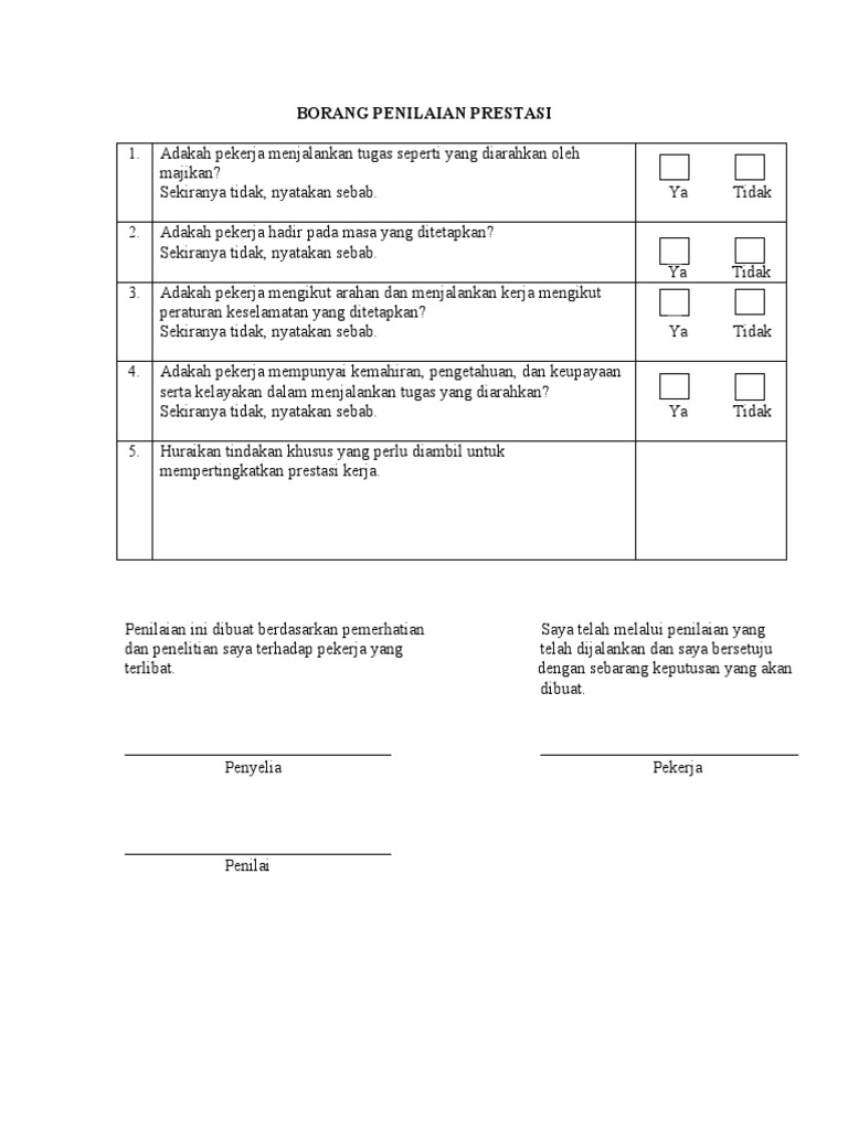 Borang Penilaian Prestasi Pdf