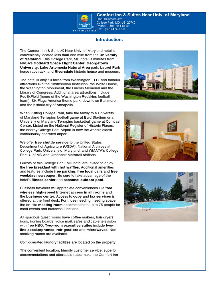 Comfort Inn e Brochure | PDF | Washington | Maryland