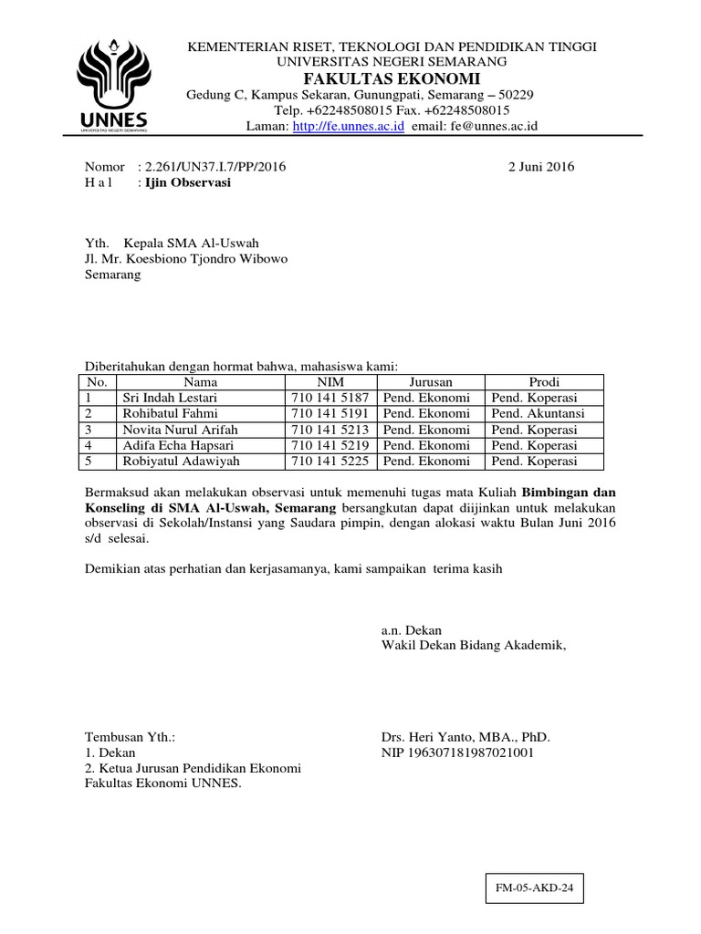 Surat Observasi Kuliah