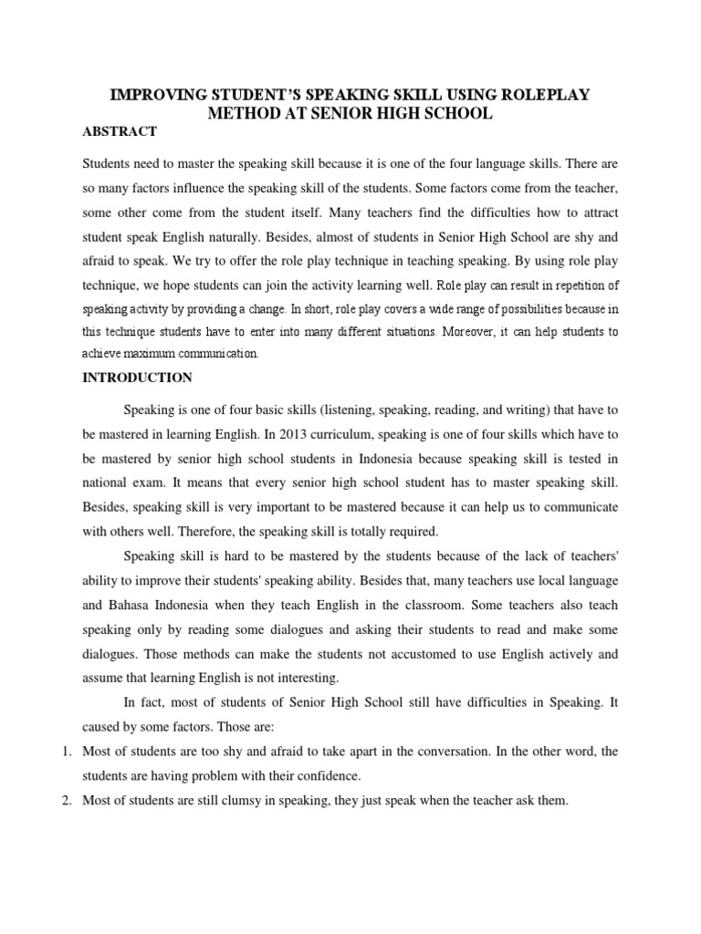 Role Play to Enhance Speaking Skills | PDF | Action Research ...