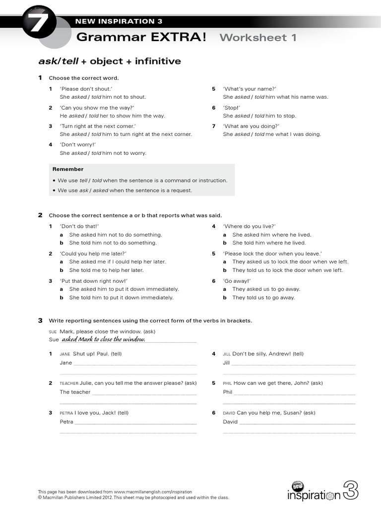 Grammar-EXTRA NI 3 Unit 7 Asktell Object Infinitive | PDF | Onomastics ...