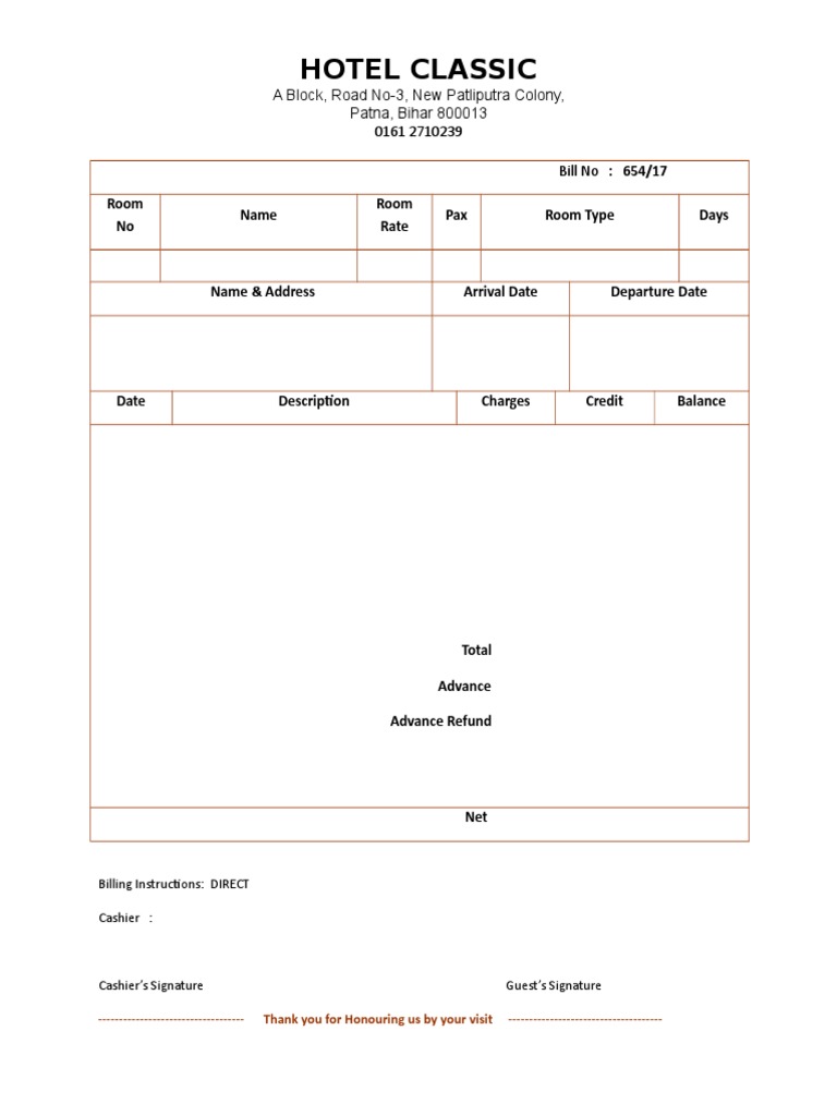 Hotel Bill Format for Patna | PDF | Business