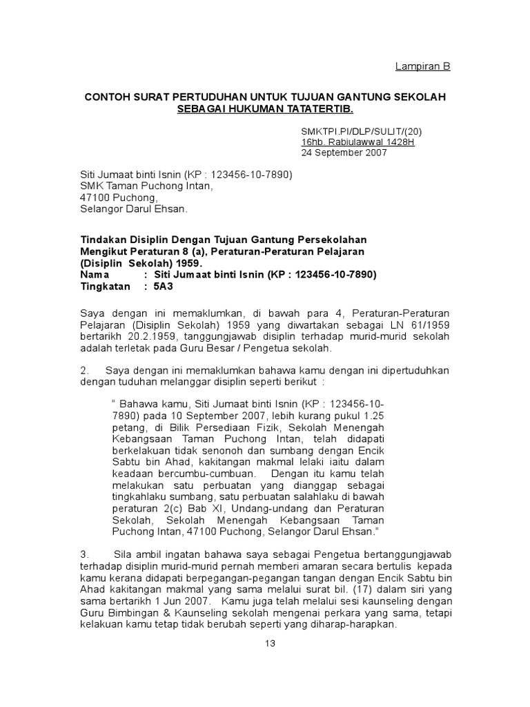 Contoh Surat Rasmi Permohonan Merinankan Hukumn Gantung Sekolahmenengah