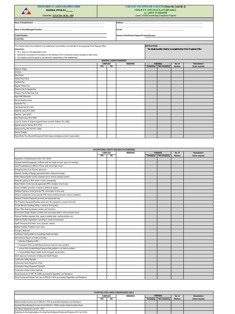 DOLE Checklist PDF Personal Protective Equipment Unemployment
