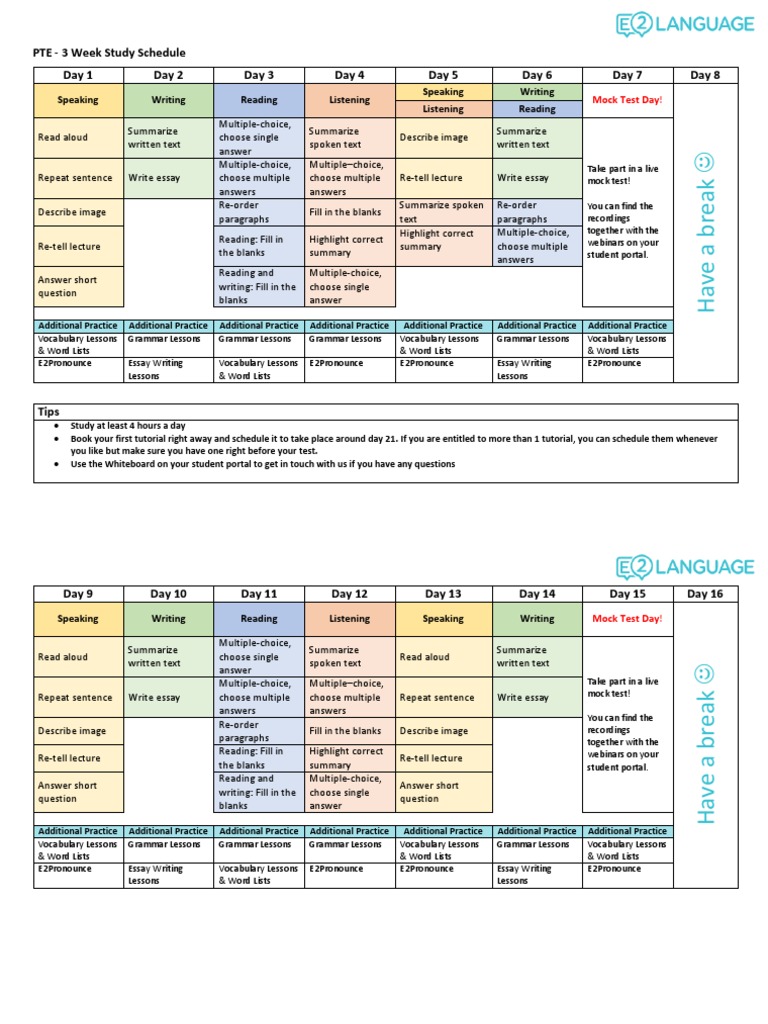 PTE 3 Week Study Schedule | PDF | Multiple Choice | Vocabulary
