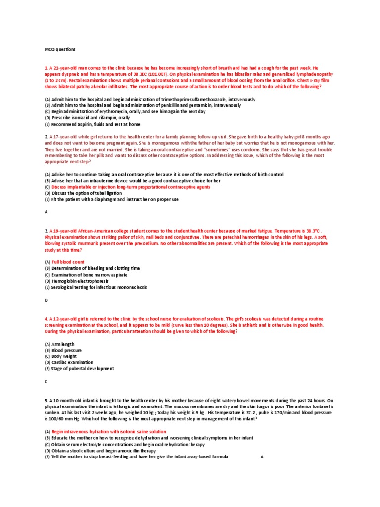 MCQ Questions PDF Clinical Medicine Medical Specialties