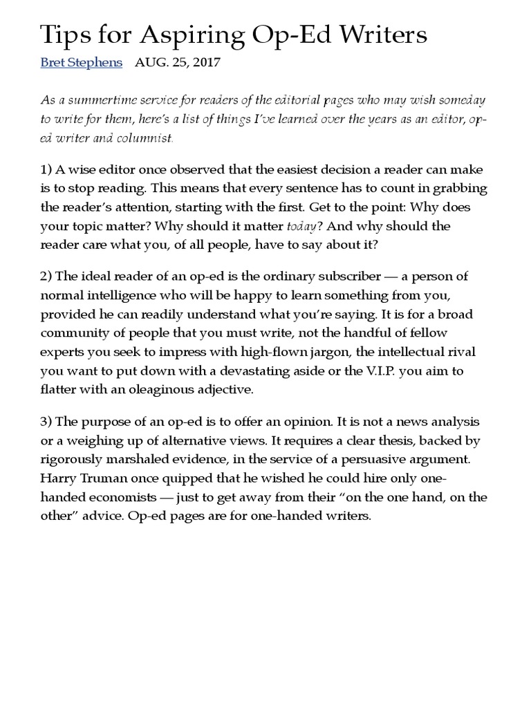Tips For Aspiring Op-Ed Writers - The New York Times | PDF | Newspaper ...