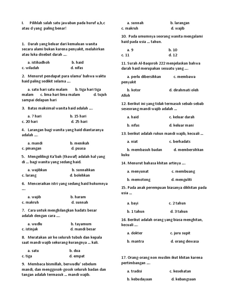 Soal UTS Fiqih Kelas 6 Semester 1