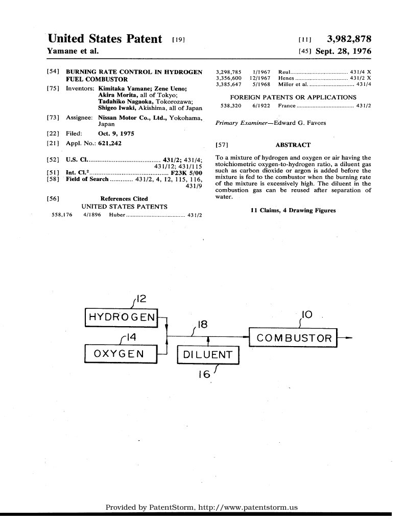 Ref US Patent 3982878 - Burning Rate Control in Hydrogen Fuel Combustor ...