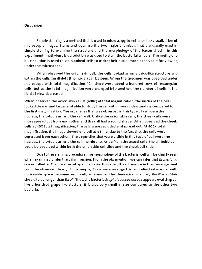 Discussion of Lab Report Mic 125 Exercise 2 PDF Staining Cell (Biology)