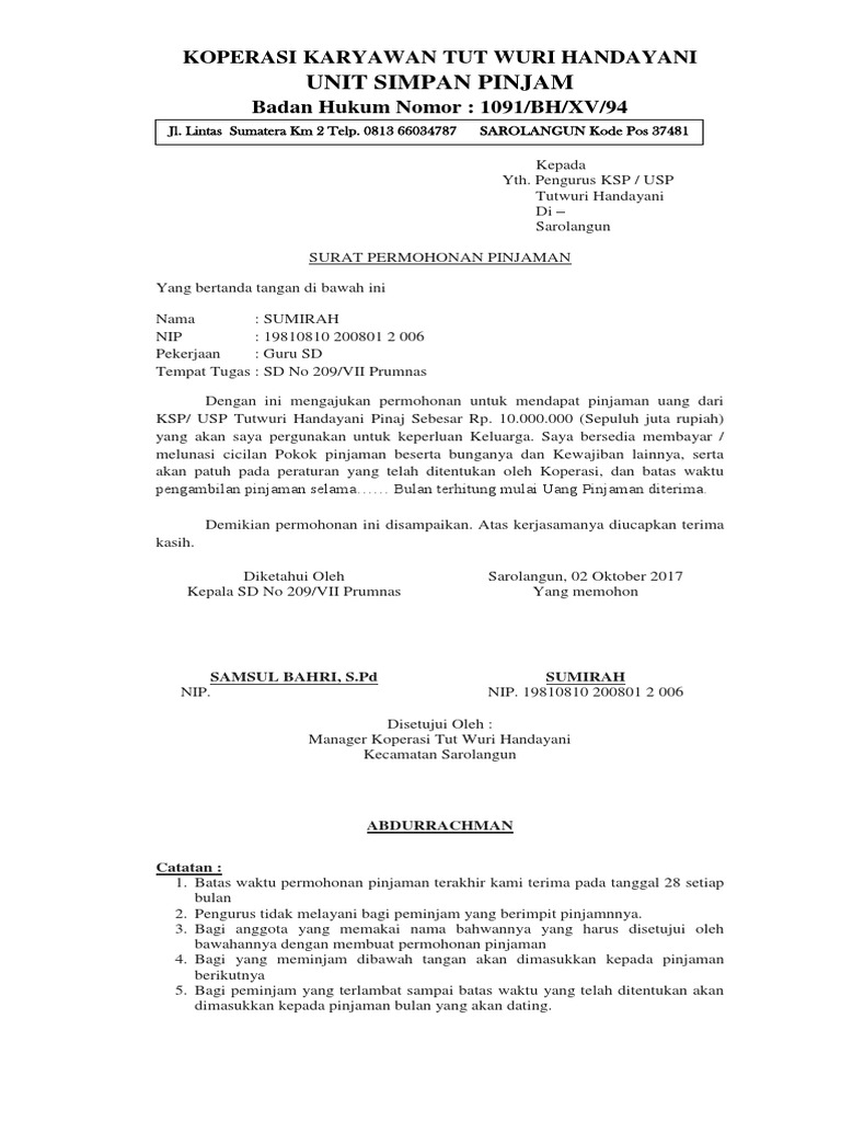 Contoh Surat Permohonan Penyelesaian Koperasi