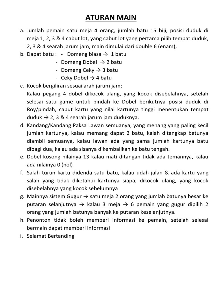 Aturan Lengkap Permainan Domino | PDF