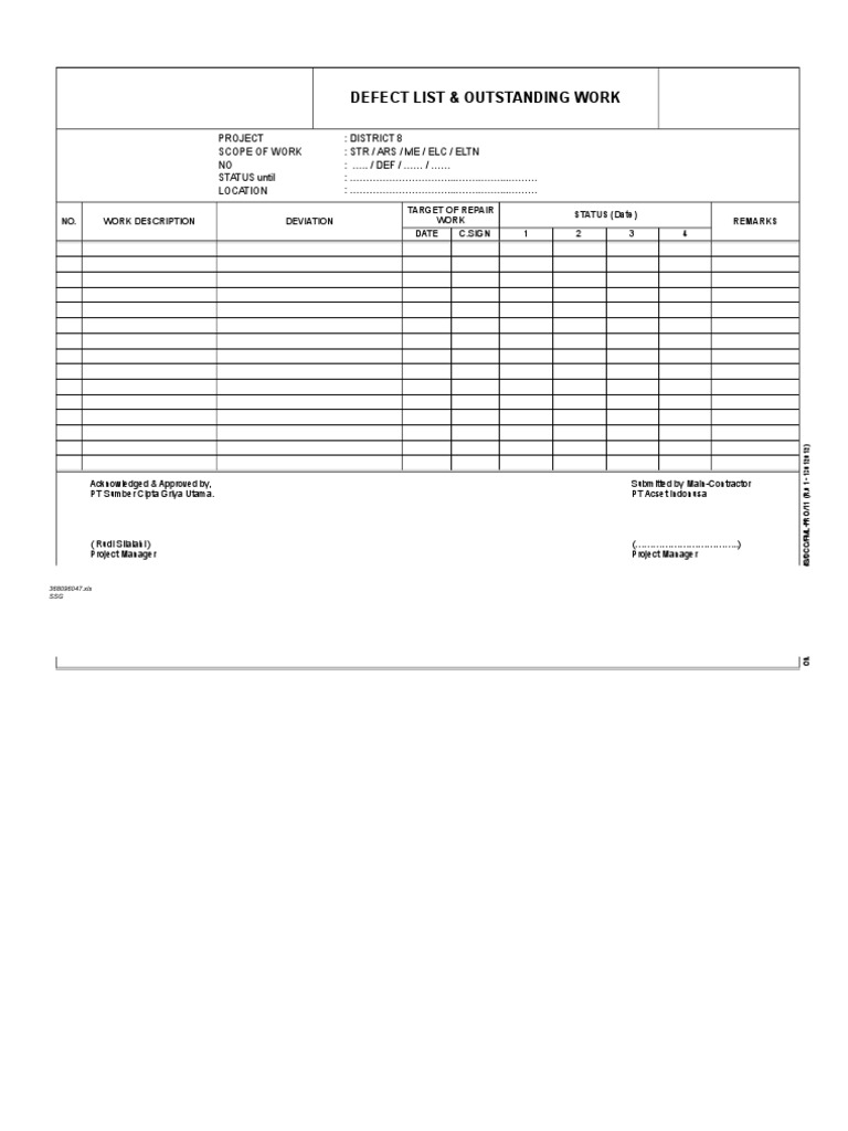 Defect List for District 8 Project | PDF