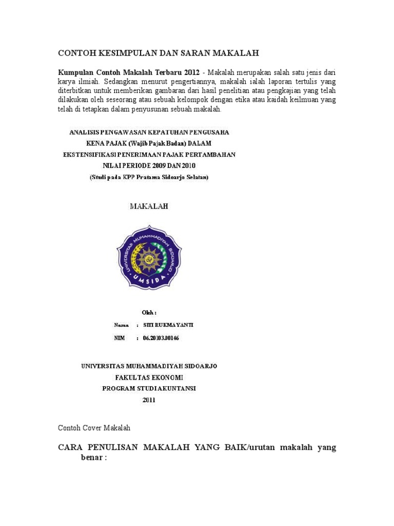 Contoh Kesimpulan Dan Saran Makalah