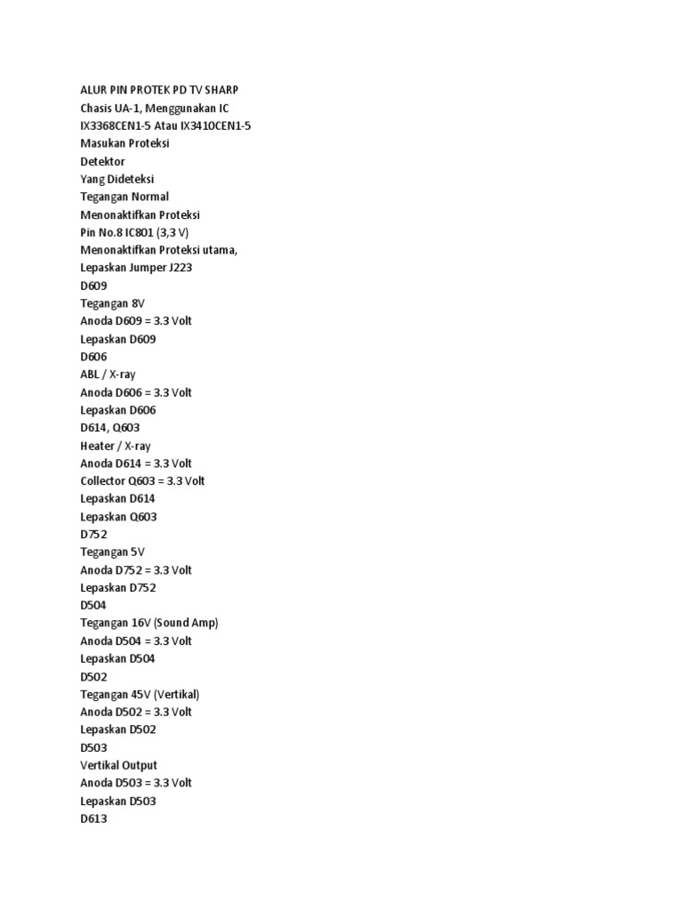 Alur Pin Protek PD TV Sharp Descargar gratis PDF Electronics