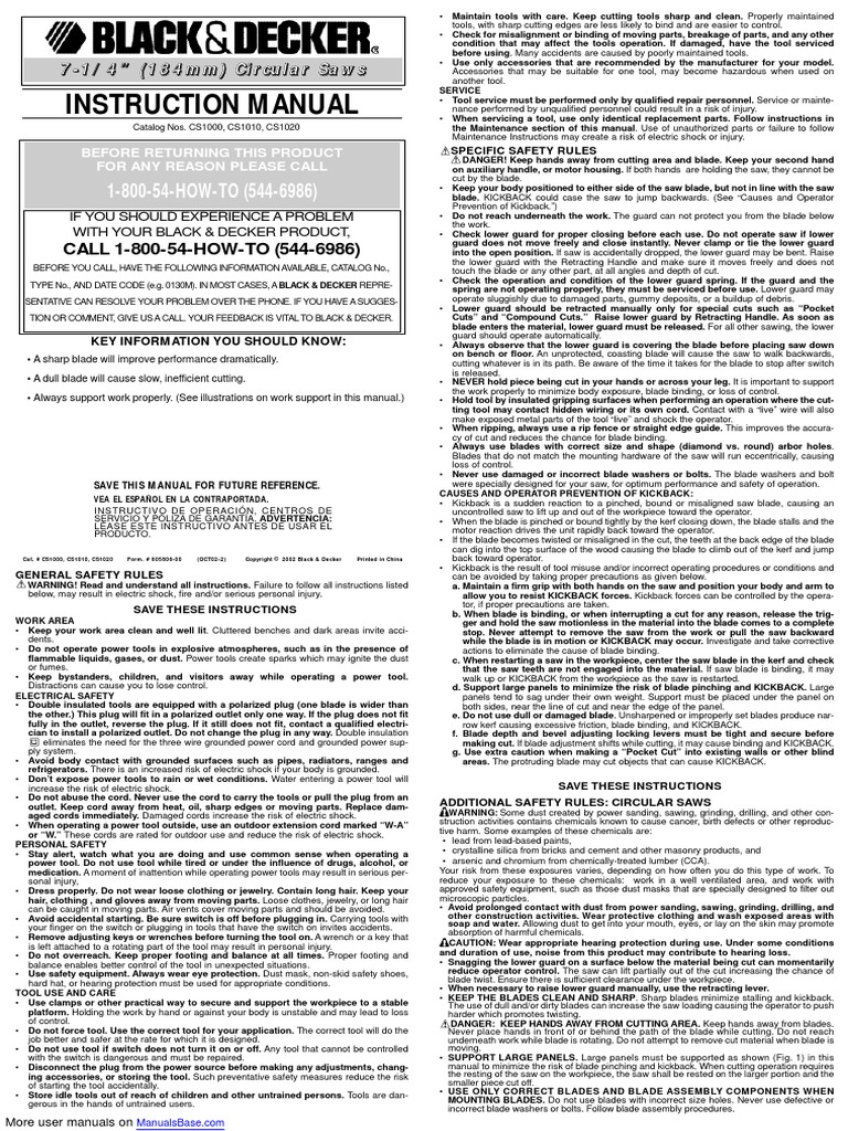 Sierra Electrica Black & Decker CS1020 PDF | PDF | Blade | Alternating ...