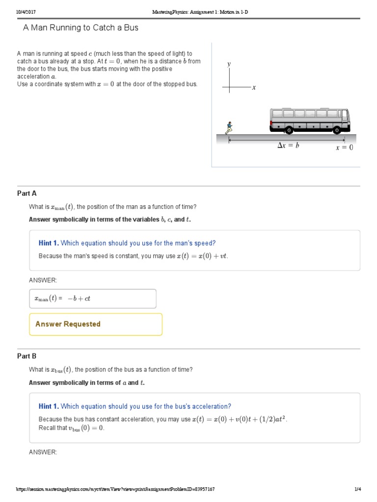 Masteringphysics Assignment 8 Motion In 1 D Quadratic Equation Mathematical Objects