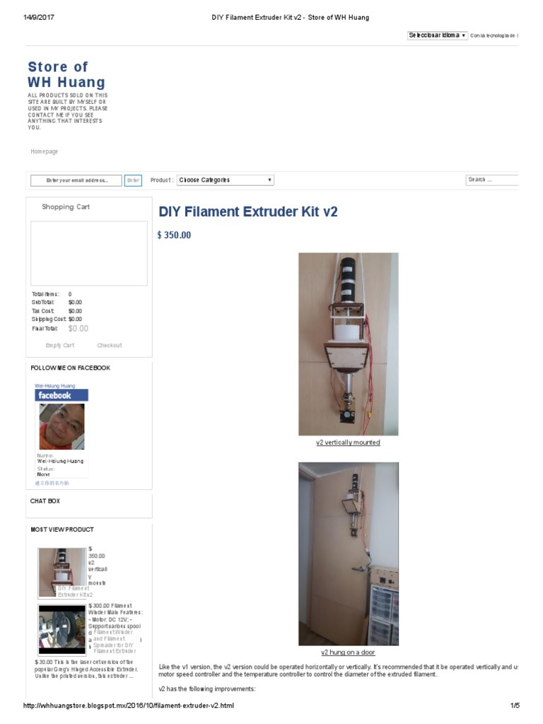 DIY Filament Extruder Kit v2 Store of WH Huang PDF Extrusion 3