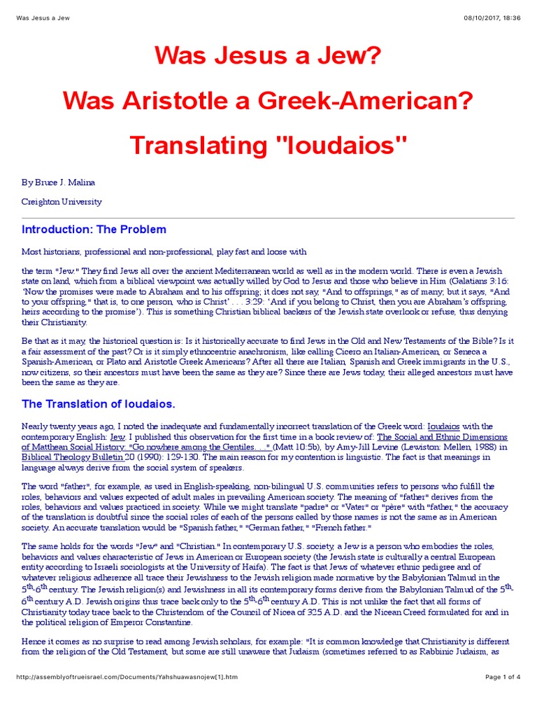 Translating "Ioudaios" Understanding the Accurate Meaning of "Judean