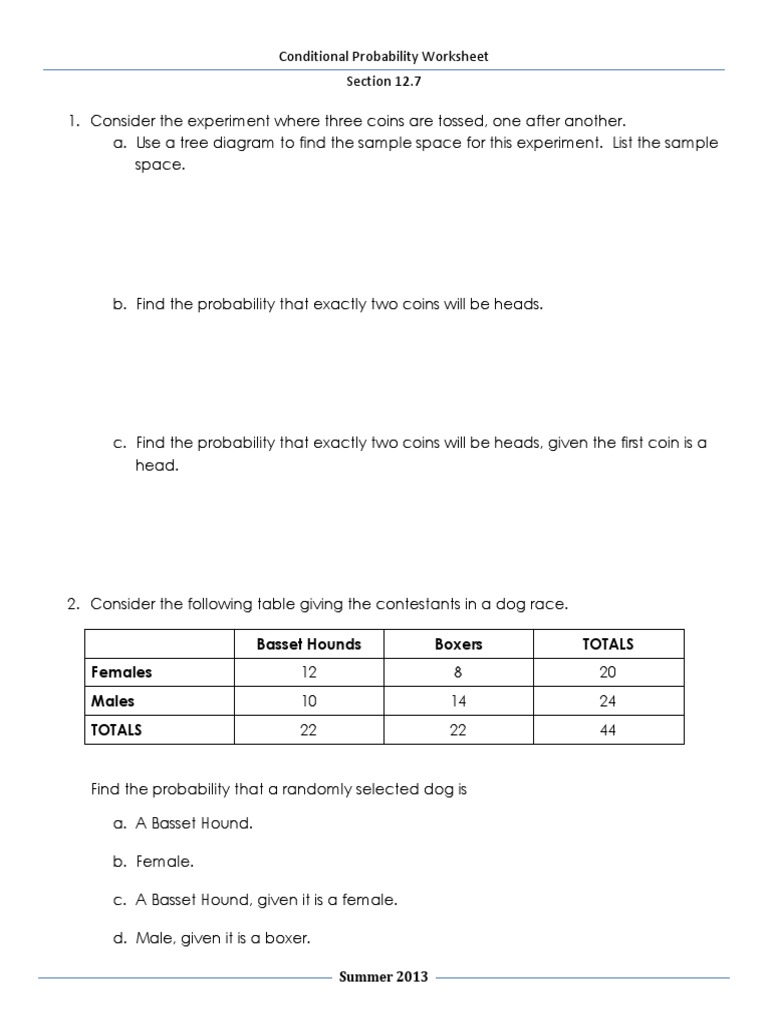 Conditional Probability Worksheet 12-7 | PDF | Measure Theory | Probability