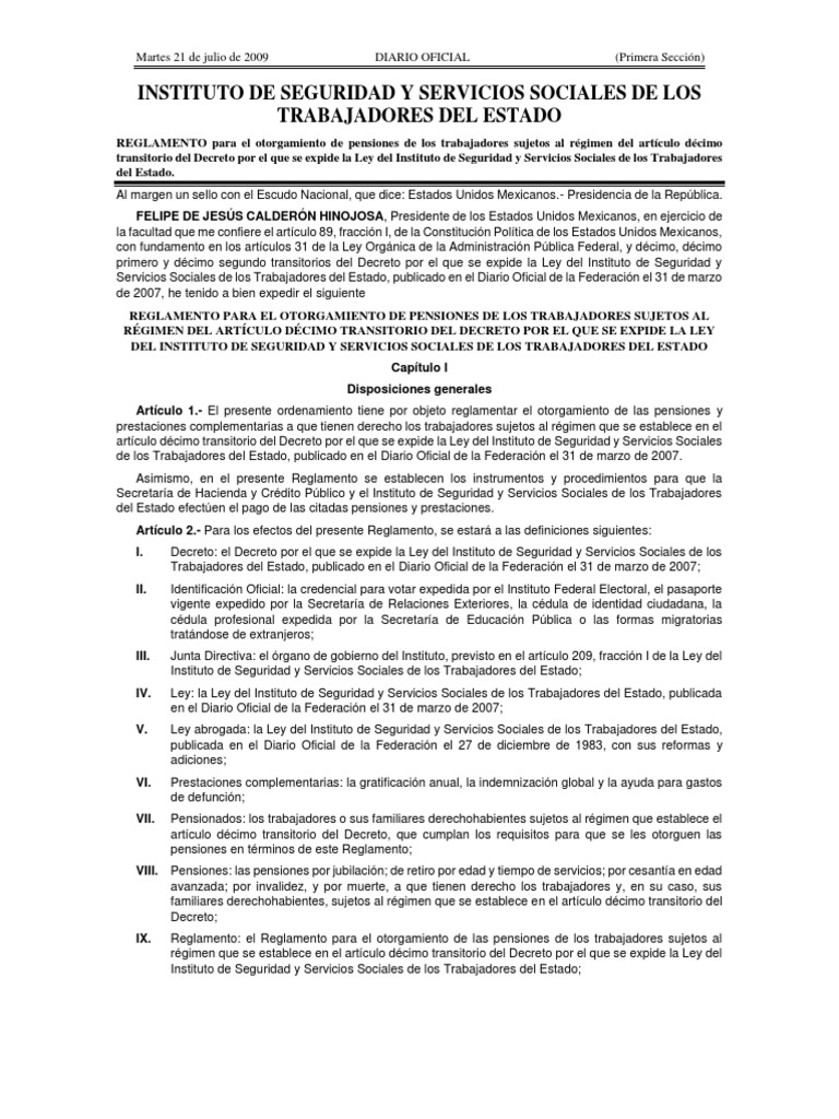 Reglamento para El Otorgamiento de Pensiones de Los Trabajadores ...