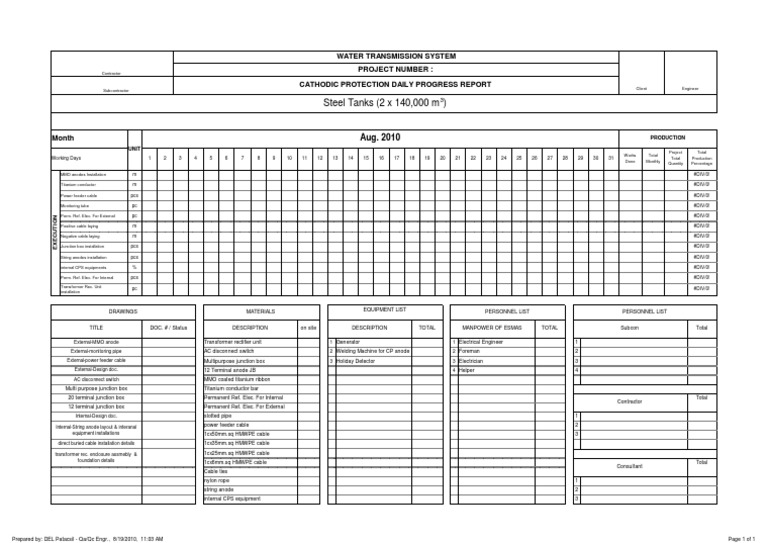 Cathodic Protection Progress Report | PDF | Anode | Electric Power