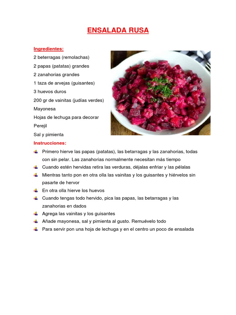 Ensalada Rusa | PDF | ensalada | Cocina africana