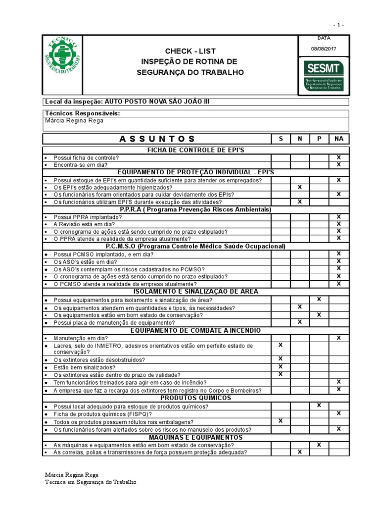 CheckList Inspecao Segurança | PDF | Embalagem e rotulagem | Science