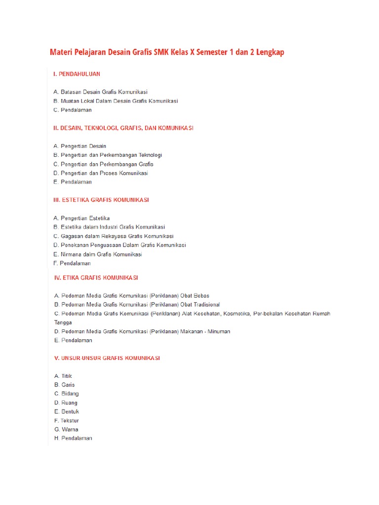  Materi  Pelajaran Desain  Grafis  SMK Kelas X Semester 1 Dan 