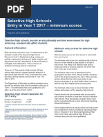 Minimum Scores for Selective Highschool Entry for 2017