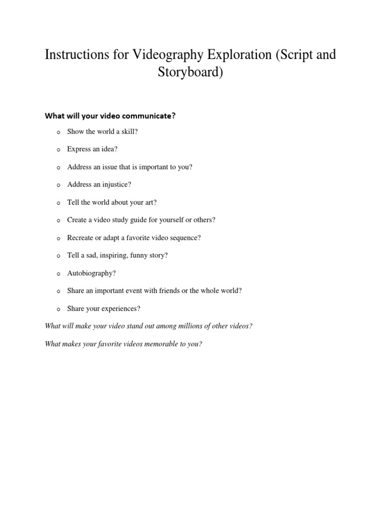 Videography Script and Storyboard Guide | PDF | Frame Rate | Camera